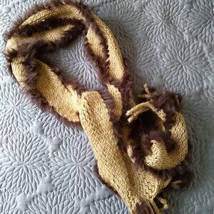 vintage y2k fur trim knit braided long scarf NWOT
